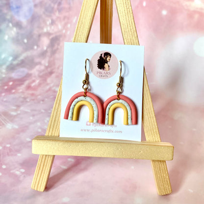 Dangling Three Colour Rainbows Earrings from Polymer Clay