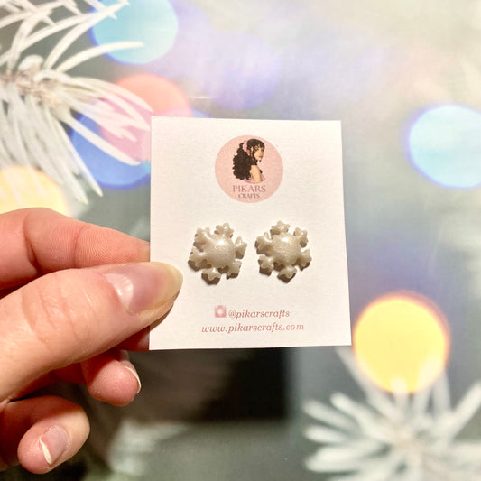 Snowflake Stud Earrings from Polymer Clay