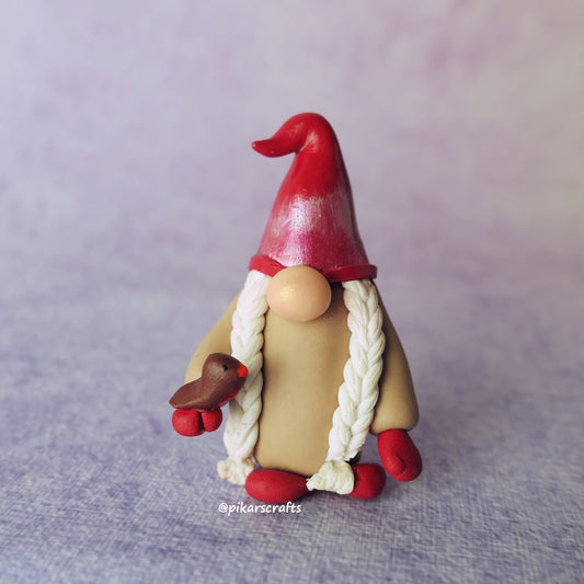 Miniature Christmas Gnome (Gonk) 'Angelina' with Robin Bird
