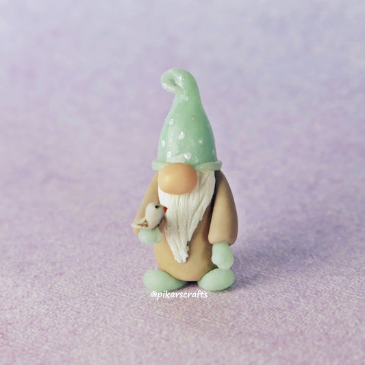 Miniature Winter Gnome (Gonk) 'Axel' with little bird