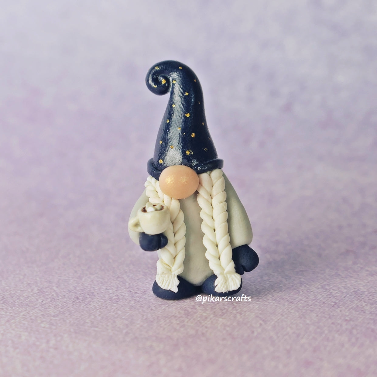 Miniature Winter Gnome (Gonk) 'Coco' with hot cocoa mug