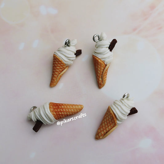 Vanilla Ice Cream with Flake Charm handmade from Polymer Clay