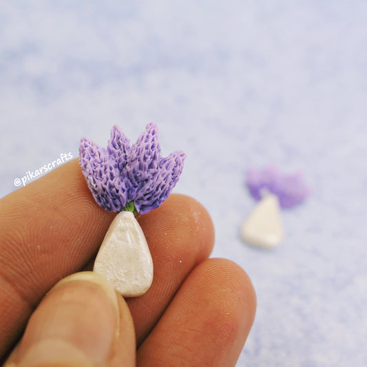 Lavender Floral Stud Earrings from Polymer Clay, Cute Flowers in a Vase Earrings