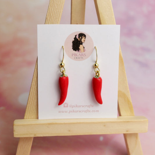 Hot Chillies Dangling Earrings from Polymer Clay