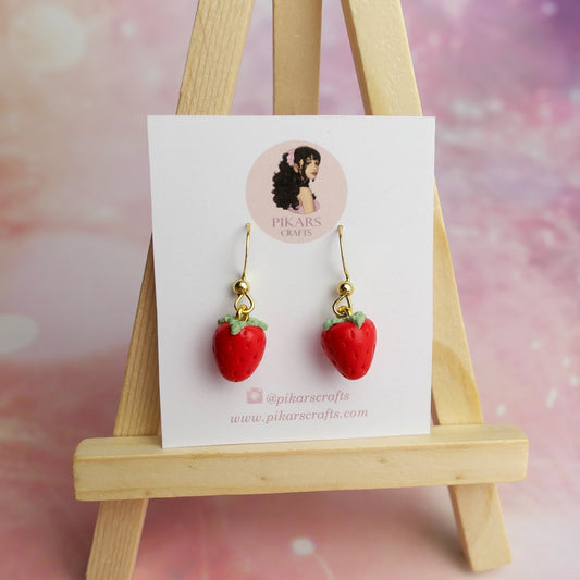 Strawberry Dangling Earrings from Polymer Clay