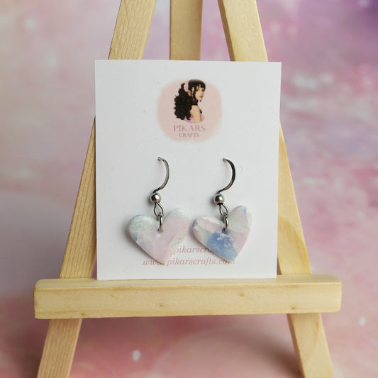 Silver Dangling Hearts Earrings made from Polymer Clay