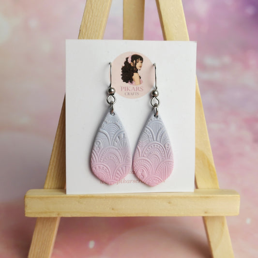 Rococo Dangles with Blue and Pink Ombre Effect from Polymer Clay