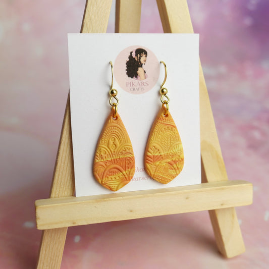 Rococo Dangles with Yellow and Orange Marble Effect from Polymer Clay