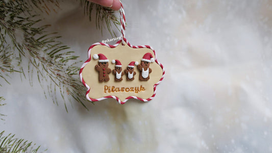 Gingerbread Family/ Personalised family Christmas Tree Ornament/ Family Name Christmas Decoration Custom Made from Polymer Clay
