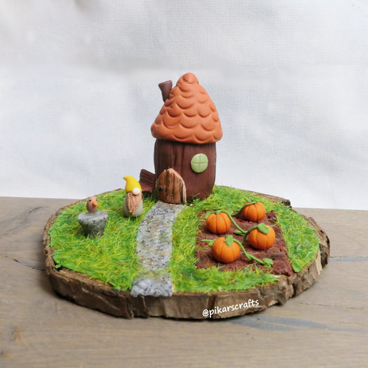 Miniature Autumn Scene from Polymer Clay, House Decoration with Pumpkin Theme